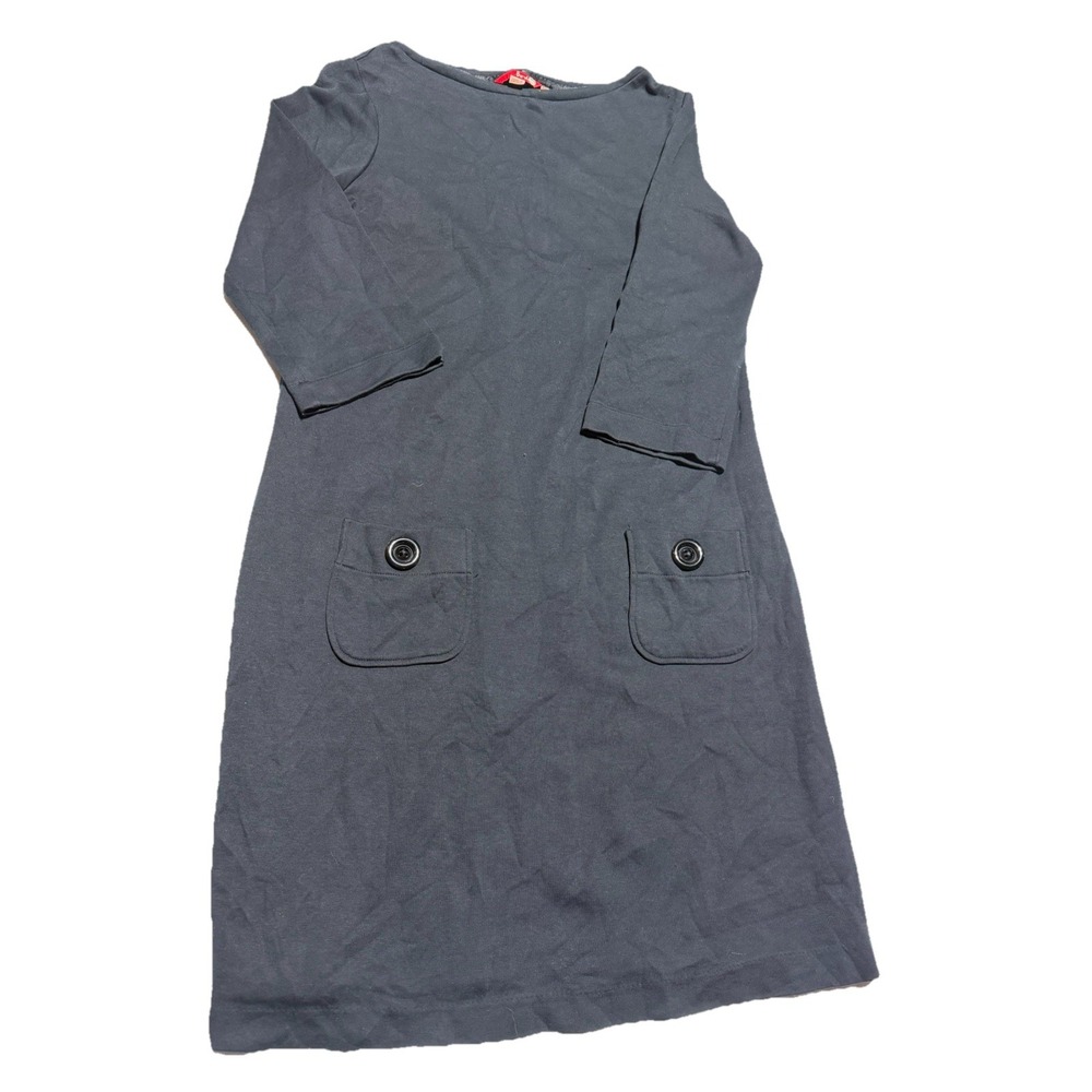 Boden Shift Dress US 12R 3/4 Sleeve Knee Black Button Pockets